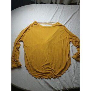 Free People Blouse Top Yellow Cross Open Back Long sleeve Light Weight Rib XS